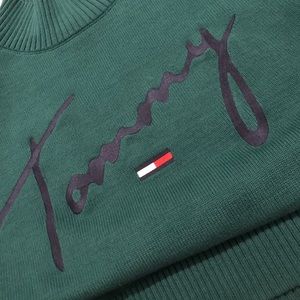 Tommy Hilfiger Denim, green turtle neck sweater. Size L